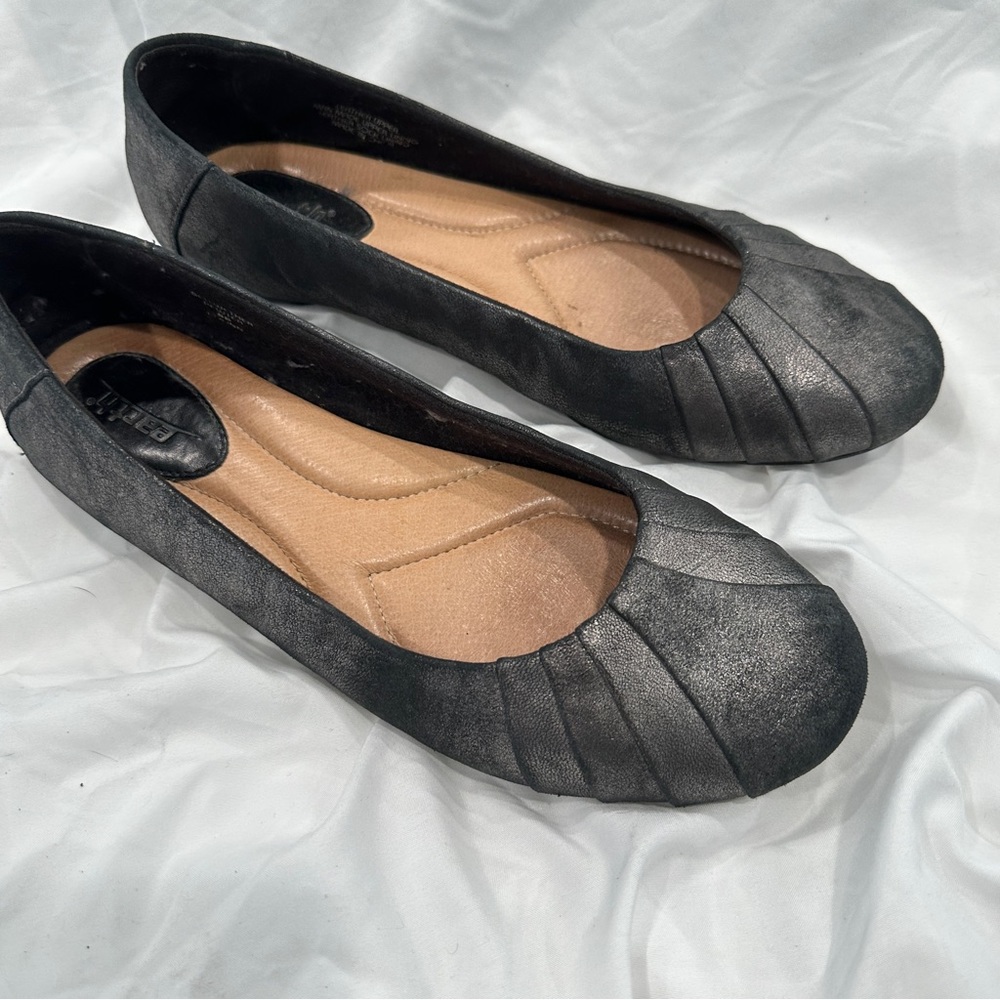 Earth Shoe Bellwether Pewter Women 8 Charcoal Leather Flats Loafer Shoe